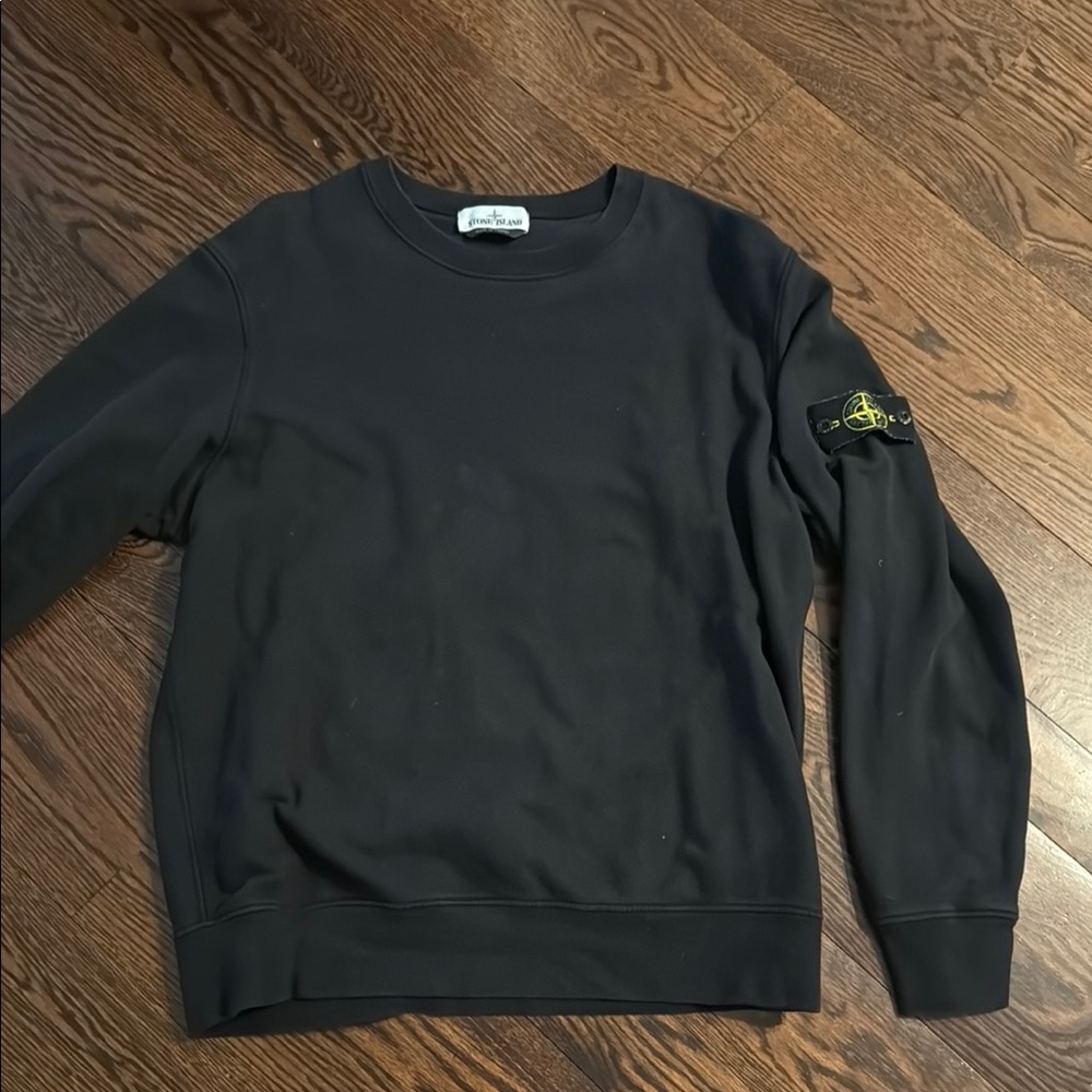 Stone Island Black Crewneck with Compass Patch